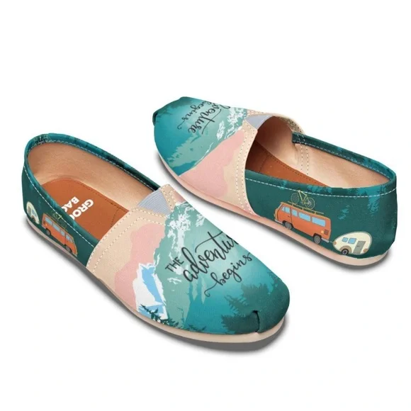 Groove Bags Custom Kicks ~ The Adventure Begin Flats ~ Size 6.5 ~ Camping - Picture 1 of 16